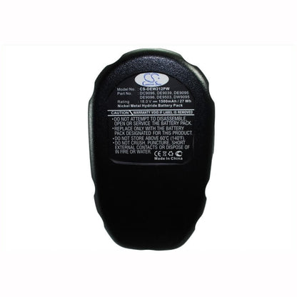 Black, 18.0V, 1500mAh, Ni-MH Battery fits Dewalt, Dc020, Dc212, 27Wh