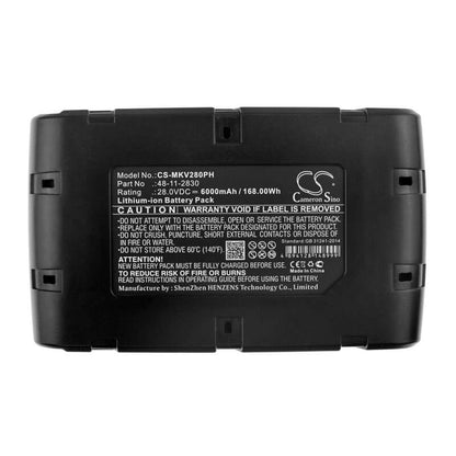 28.0V, 6000mAh, Li-ion Battery fits Milwaukee, 0721-20, 0721-21, 168Wh