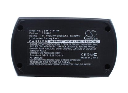 14.4V, 3000mAh, Li-ion Battery fits Metabo, Bsz 14.4, Bsz 14.4 Impuls, 43.2Wh