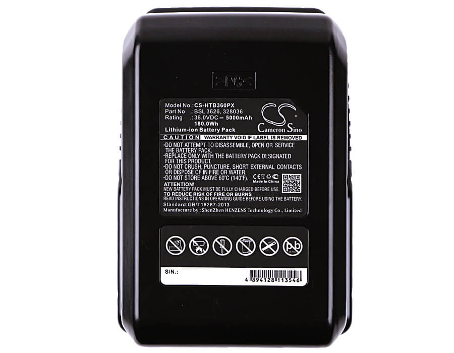 36.0V, 5000mAh, Li-ion Battery fits Hitachi, Dh 36dal, Dh36dl, 180Wh