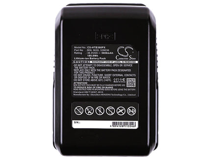 36.0V, 5000mAh, Li-ion Battery fits Hitachi, Dh 36dal, Dh36dl, 180Wh