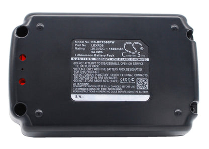 36.0V, 1500mAh, Li-ion Battery fits Black & Decker, Cst1200, Cst800, 54Wh