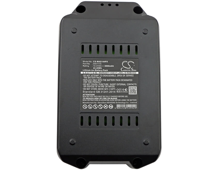 14.4V, 3000mAh, Li-ion Battery fits Meister Craft, 5450880, Mas144, 43.2Wh