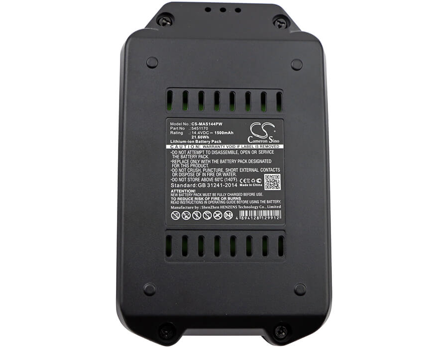 14.4V, 1500mAh, Li-ion Battery fits Meister Craft, 5450880, Mas144, 21.6Wh