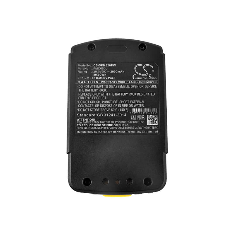 20.0V, 2000mAh, Li-ion Battery fits Stanley, Fmc620, 40Wh