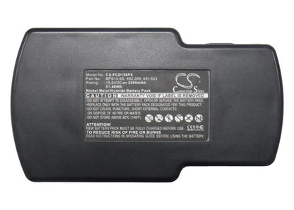 15.6V, 3300mAh, Ni-MH Battery fits Festool, Ps 400, T15+3, 51.48Wh