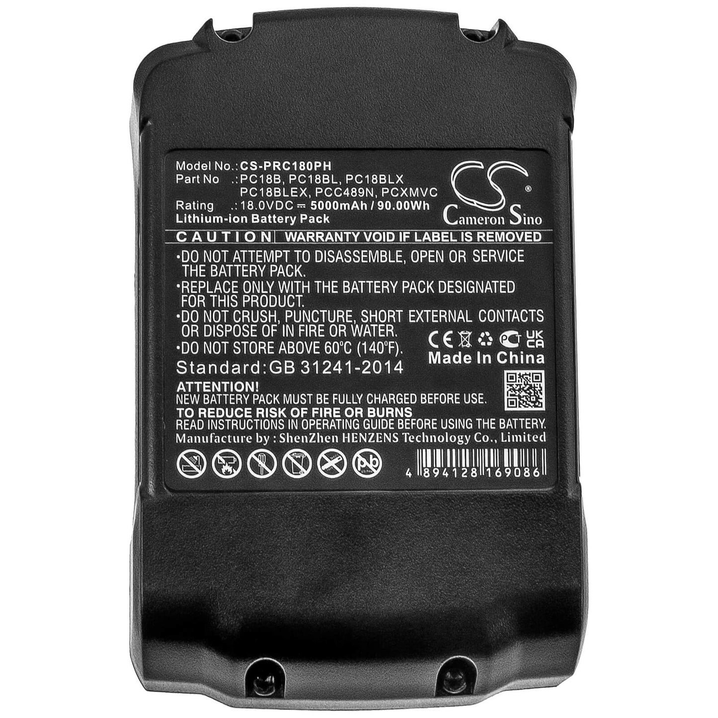 18.0V, 5000mAh, Li-ion Battery fits Porter Cable, Pc1800d, Pc1800l, 90Wh