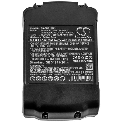 18.0V, 5000mAh, Li-ion Battery fits Porter Cable, Pc1800d, Pc1800l, 90Wh