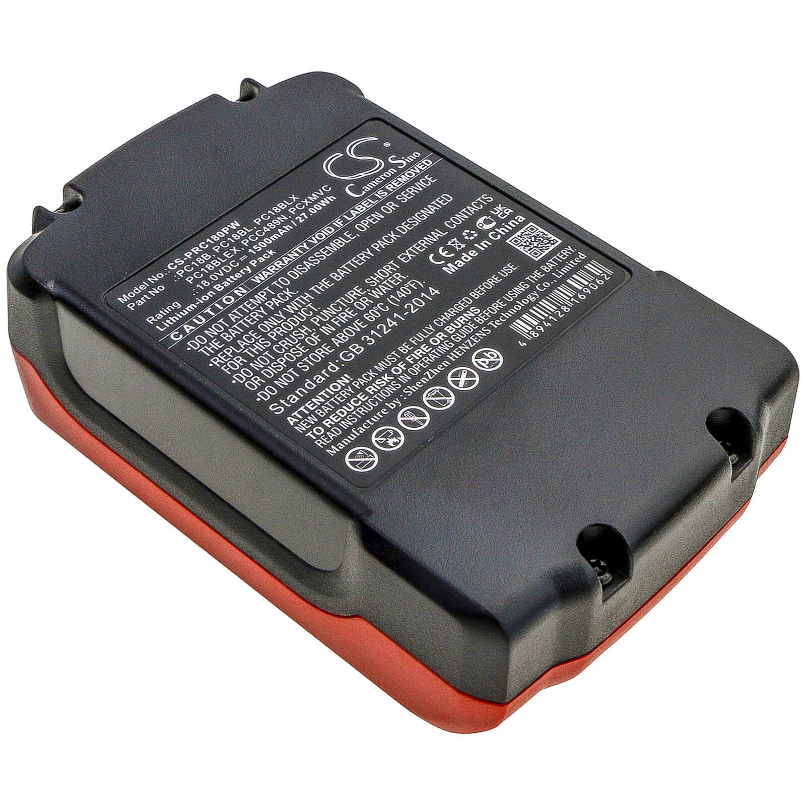 18.0V, 1500mAh, Li-ion Battery fits Porter Cable, Pc1800d, Pc1800l, 27Wh