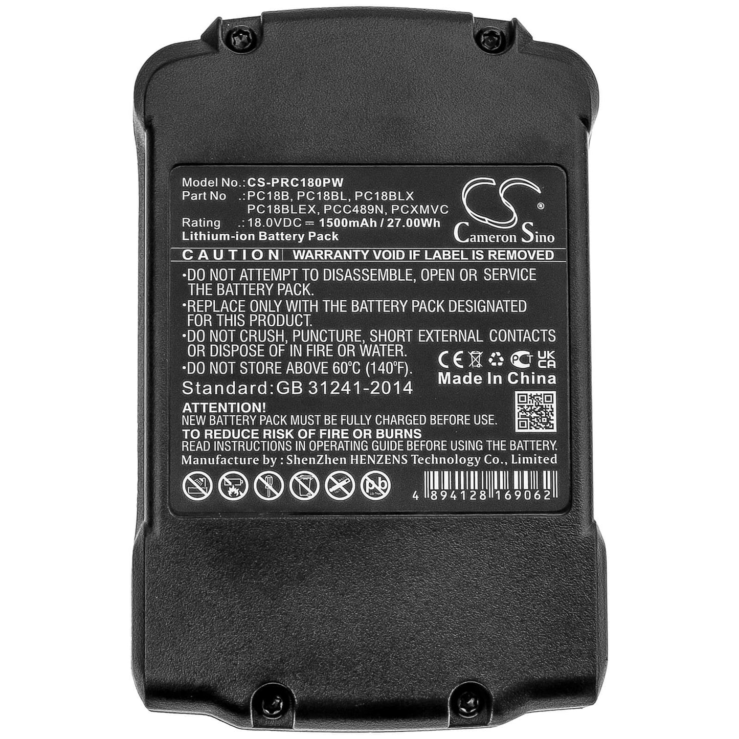 18.0V, 1500mAh, Li-ion Battery fits Porter Cable, Pc1800d, Pc1800l, 27Wh
