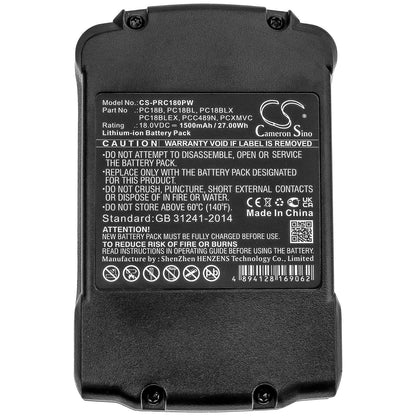 18.0V, 1500mAh, Li-ion Battery fits Porter Cable, Pc1800d, Pc1800l, 27Wh