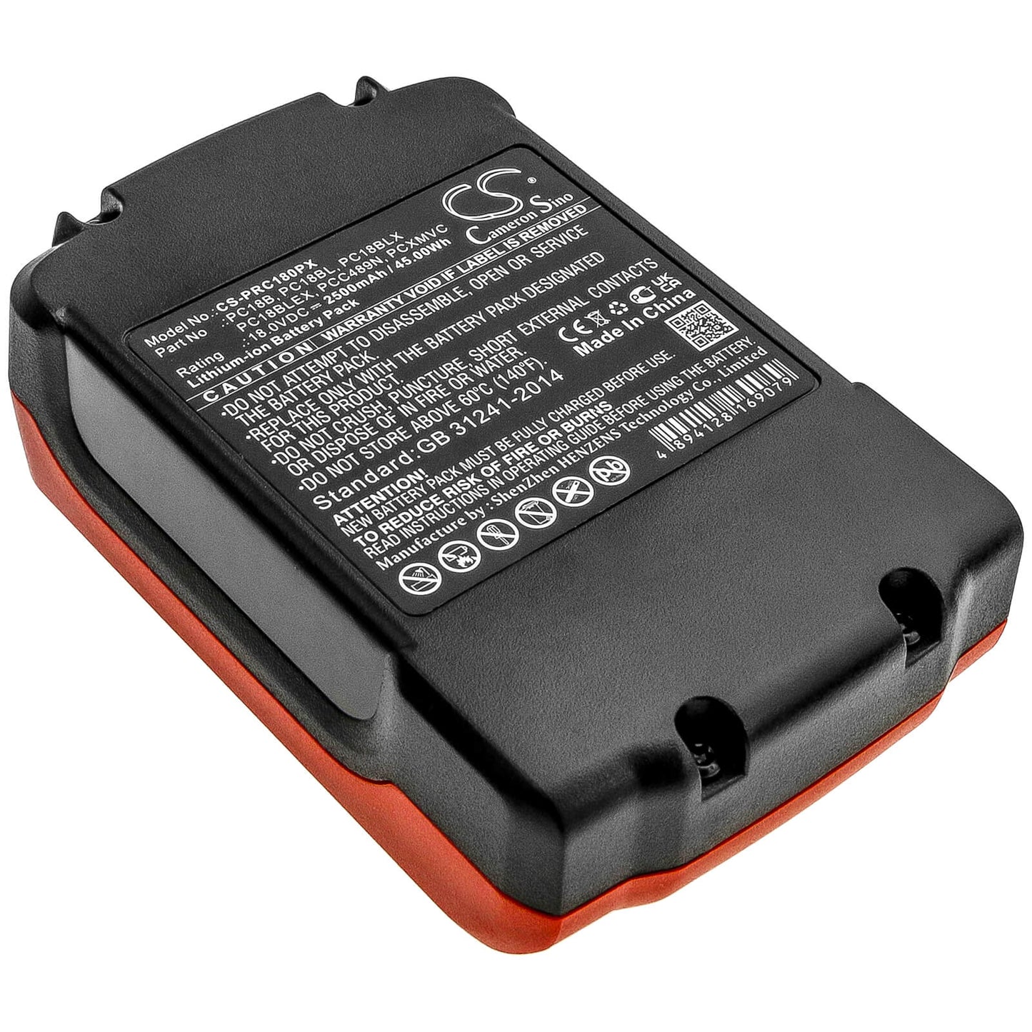 18.0V, 2500mAh, Li-ion Battery fits Porter Cable, Pc1800d, Pc1800l, 45Wh
