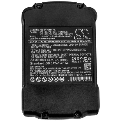 18.0V, 2500mAh, Li-ion Battery fits Porter Cable, Pc1800d, Pc1800l, 45Wh