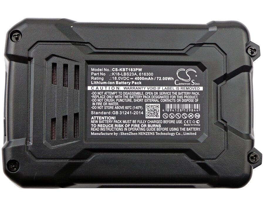 18.0V, 4000mAh, Li-ion Battery fits Kobalt, K18ld-26a, 72Wh