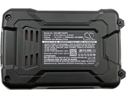 18.0V, 2500mAh, Li-ion Battery fits Kobalt, K18ld-26a, 45Wh