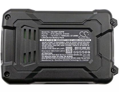 18.0V, 1500mAh, Li-ion Battery fits Kobalt, K18ld-26a, 27Wh