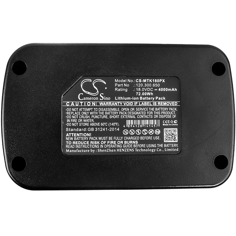 18.0V, 4000mAh, Li-ion Battery fits Matrix, Ak 18-1-li, 72Wh
