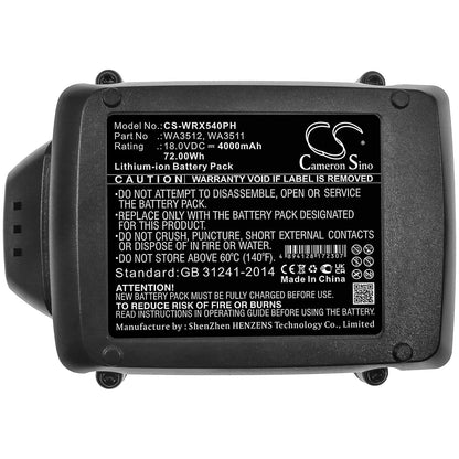 18.0V, 4000mAh, Li-ion Battery fits Rockwell, Rd2865, Rd2871, 72Wh