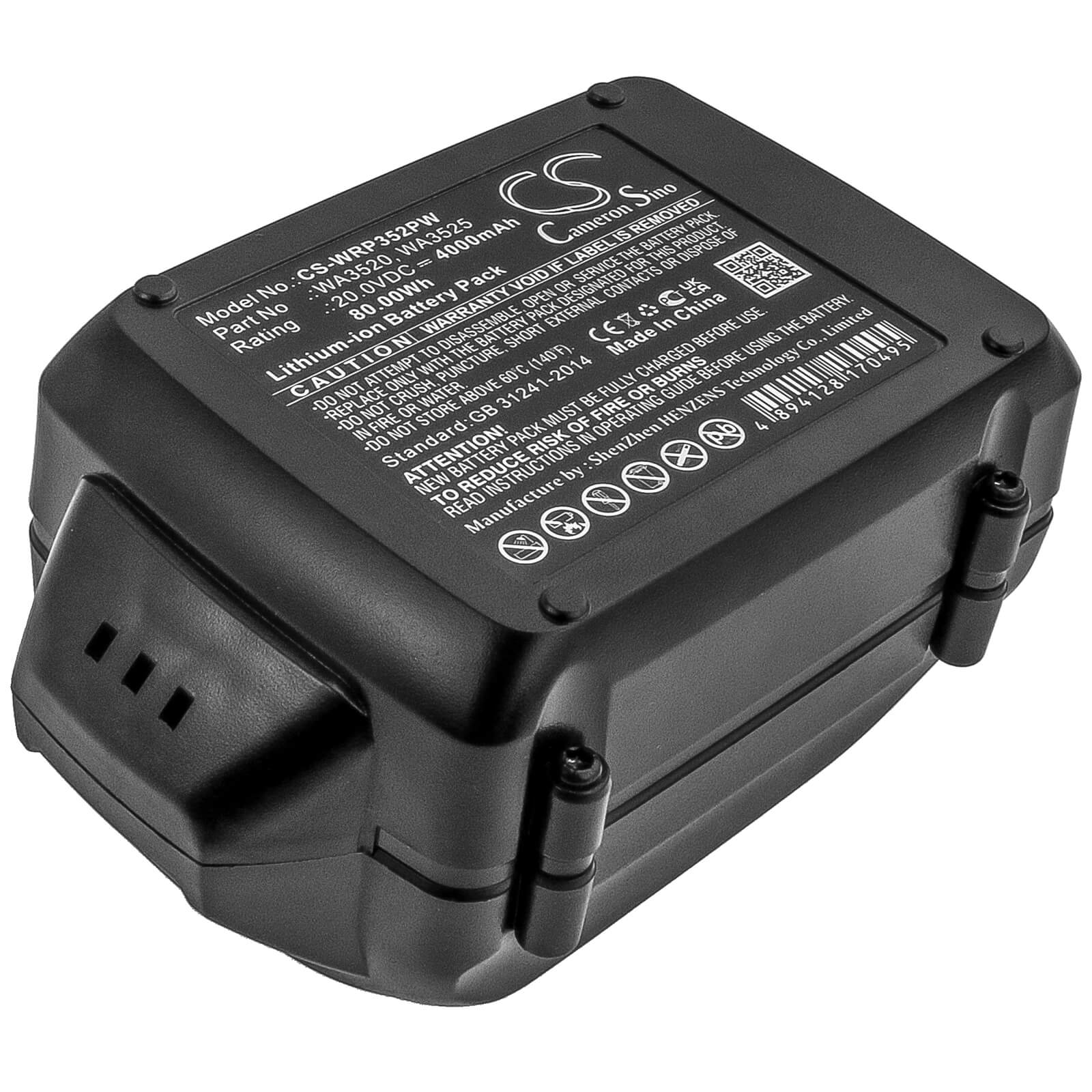 20.0V, 4000mAh, Li-ion Battery fits Worx, 20v Powershare, Wg151, 80Wh