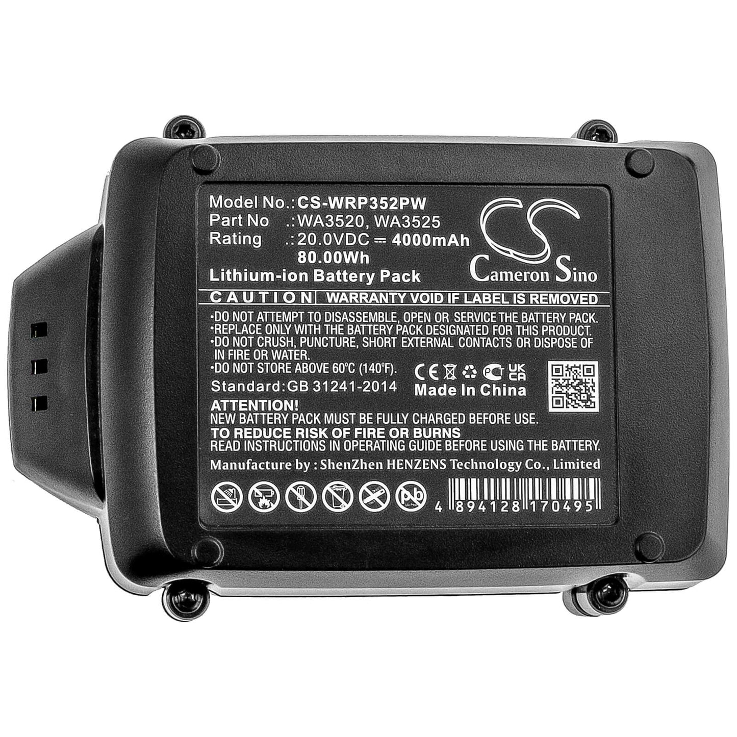 20.0V, 4000mAh, Li-ion Battery fits Worx, 20v Powershare, Wg151, 80Wh