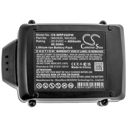 20.0V, 4000mAh, Li-ion Battery fits Worx, 20v Powershare, Wg151, 80Wh