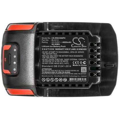 20.0V, 4000mAh, Li-ion Battery fits Ingersoll Rand, Iqv20, 80Wh