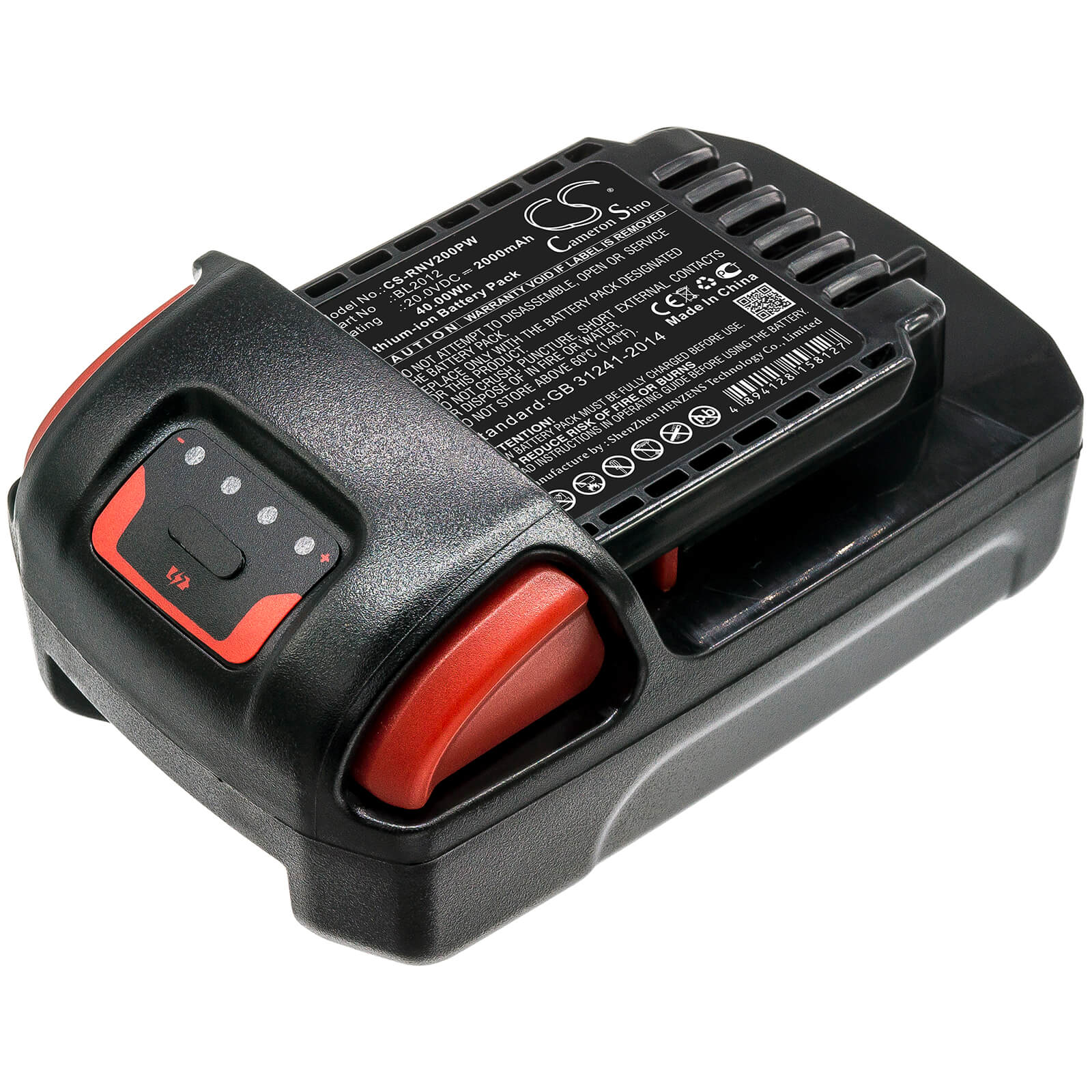 20.0V, 2000mAh, Li-ion Battery fits Ingersoll Rand, Iqv20, 40Wh