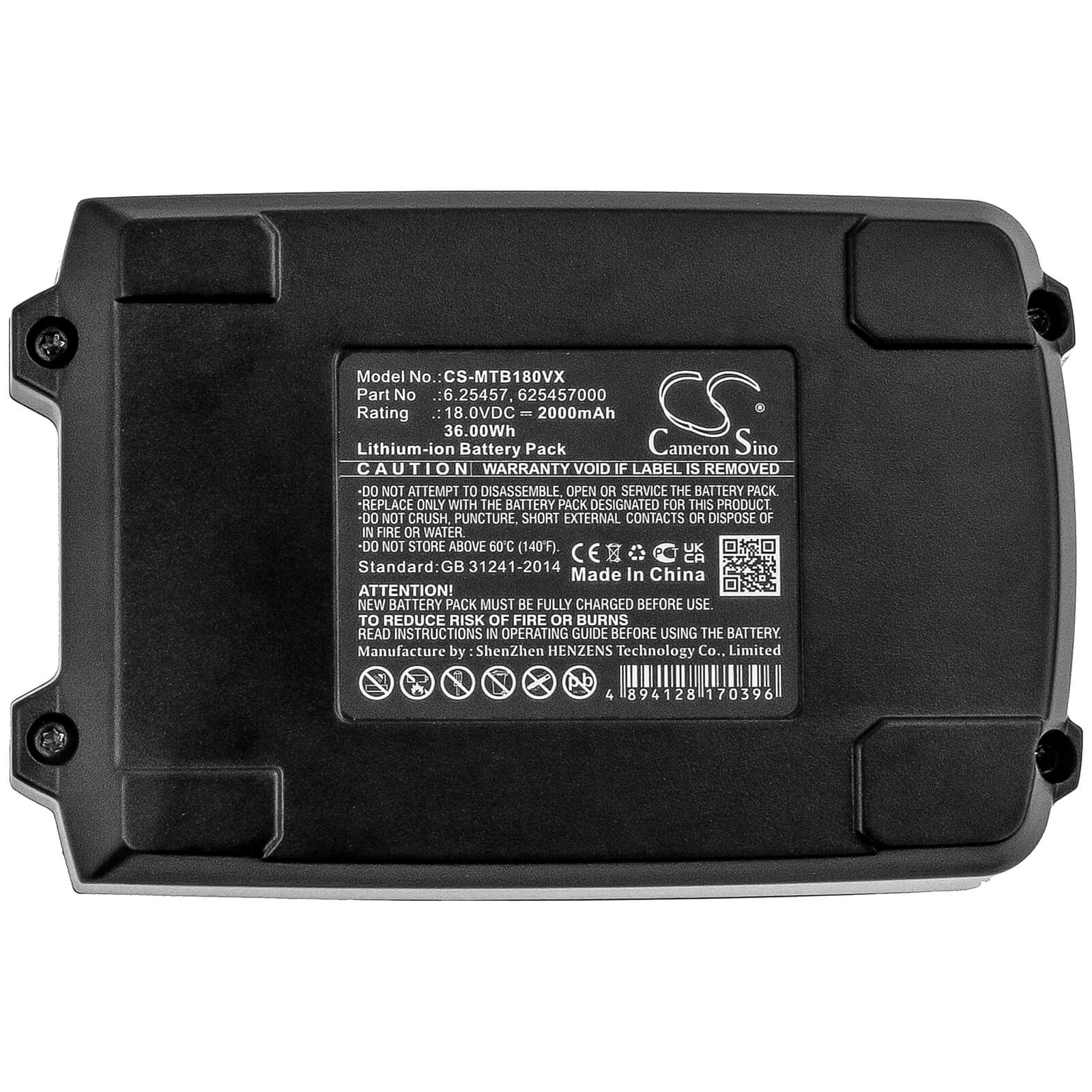 18.0V, 2000mAh, Li-ion Battery fits Haaga, 355 Accu, 36Wh