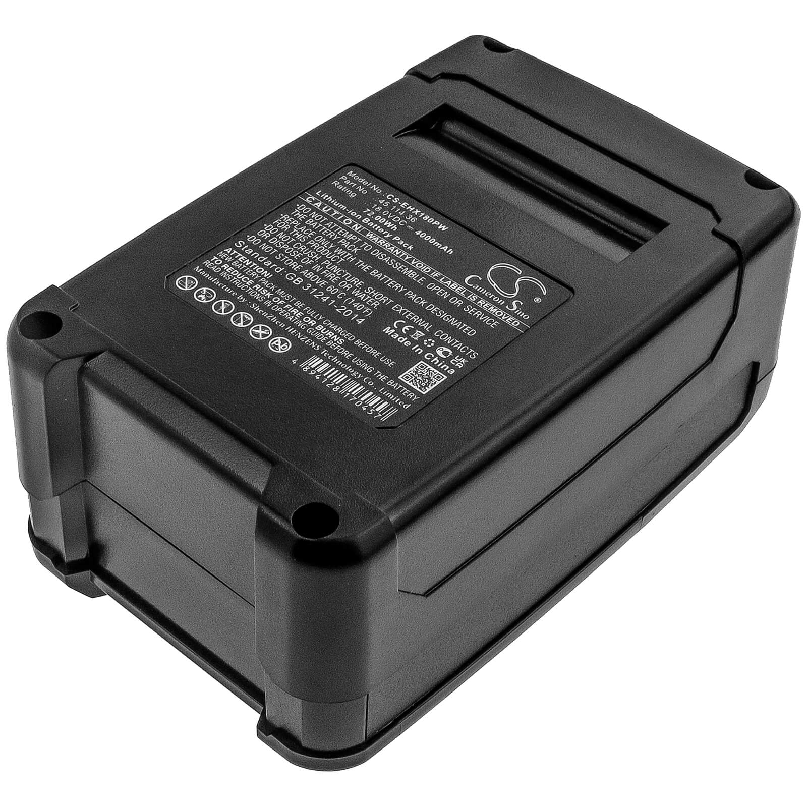 18.0V, 4000mAh, Li-ion Battery fits Einhell, 4118907, Ge-cg 18 Li Solo, 72Wh