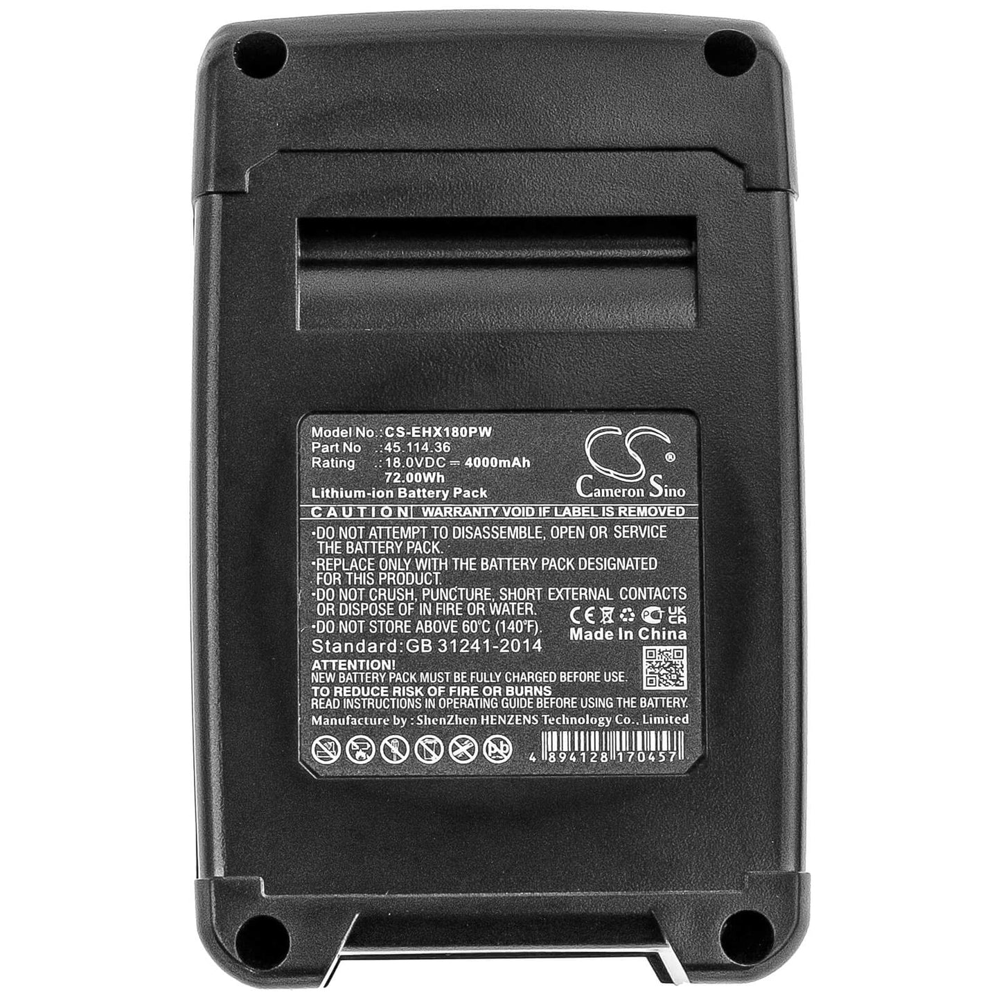 18.0V, 4000mAh, Li-ion Battery fits Einhell, 4118907, Ge-cg 18 Li Solo, 72Wh