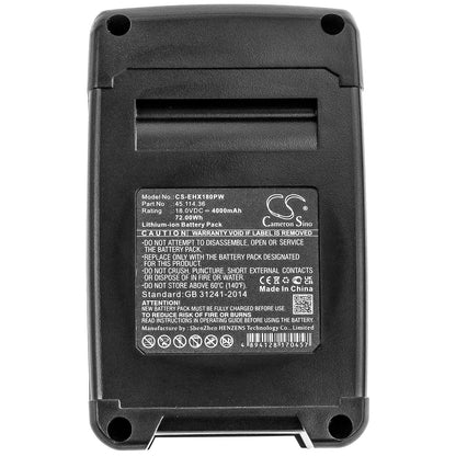 18.0V, 4000mAh, Li-ion Battery fits Einhell, 4118907, Ge-cg 18 Li Solo, 72Wh
