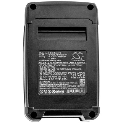 18.0V, 4000mAh, Li-ion Battery fits Einhell, Px-bat52, Pxbp-300, 72Wh