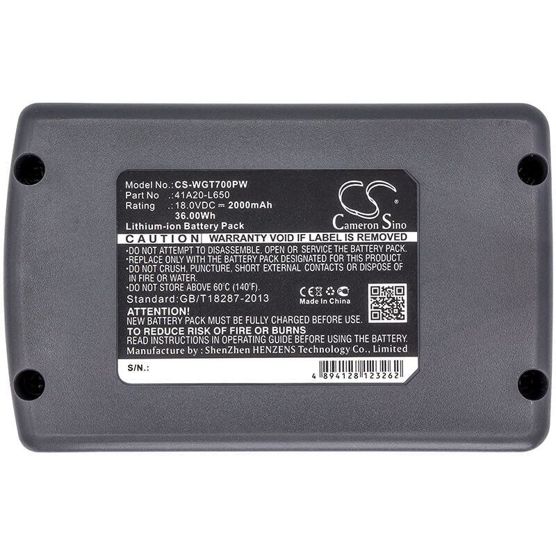 18.0V, 2000mAh, Li-ion Battery fits Wolf Garten, Ba 700, Ba700 Li-ion Leafblower, 36Wh