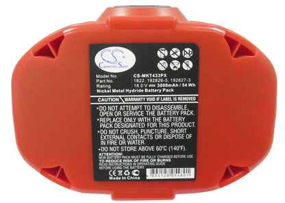 18.0V, 3000mAh, Ni-MH Battery fits Makita, 4334d, 4334dwa, 54Wh