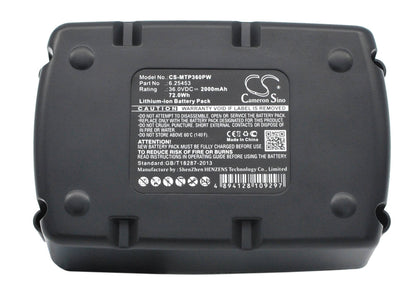 36.0V, 2000mAh, Li-ion Battery fits Metabo, Ahs 36v, Ahs36v, 72Wh