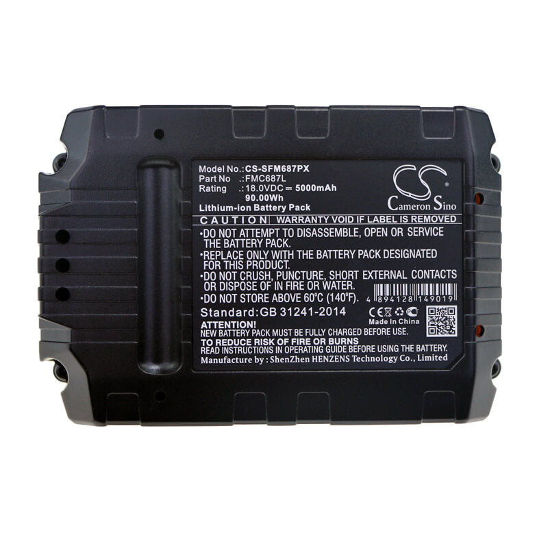 18.0V, 5000mAh, Li-ion Battery fits Stanley, Fmc625d2, Fmc645d2, 90Wh