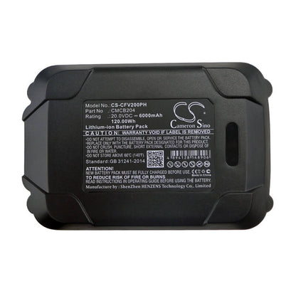 20.0V, 6000mAh, Li-ion Battery fits Craftsman, 16ga Straight Finish Nailer, 18ga Brad Nailer, 120Wh