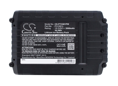 18.0V, 2000mAh, Li-ion Battery fits Porter Cable, Pcc600, Pcc601, 36Wh