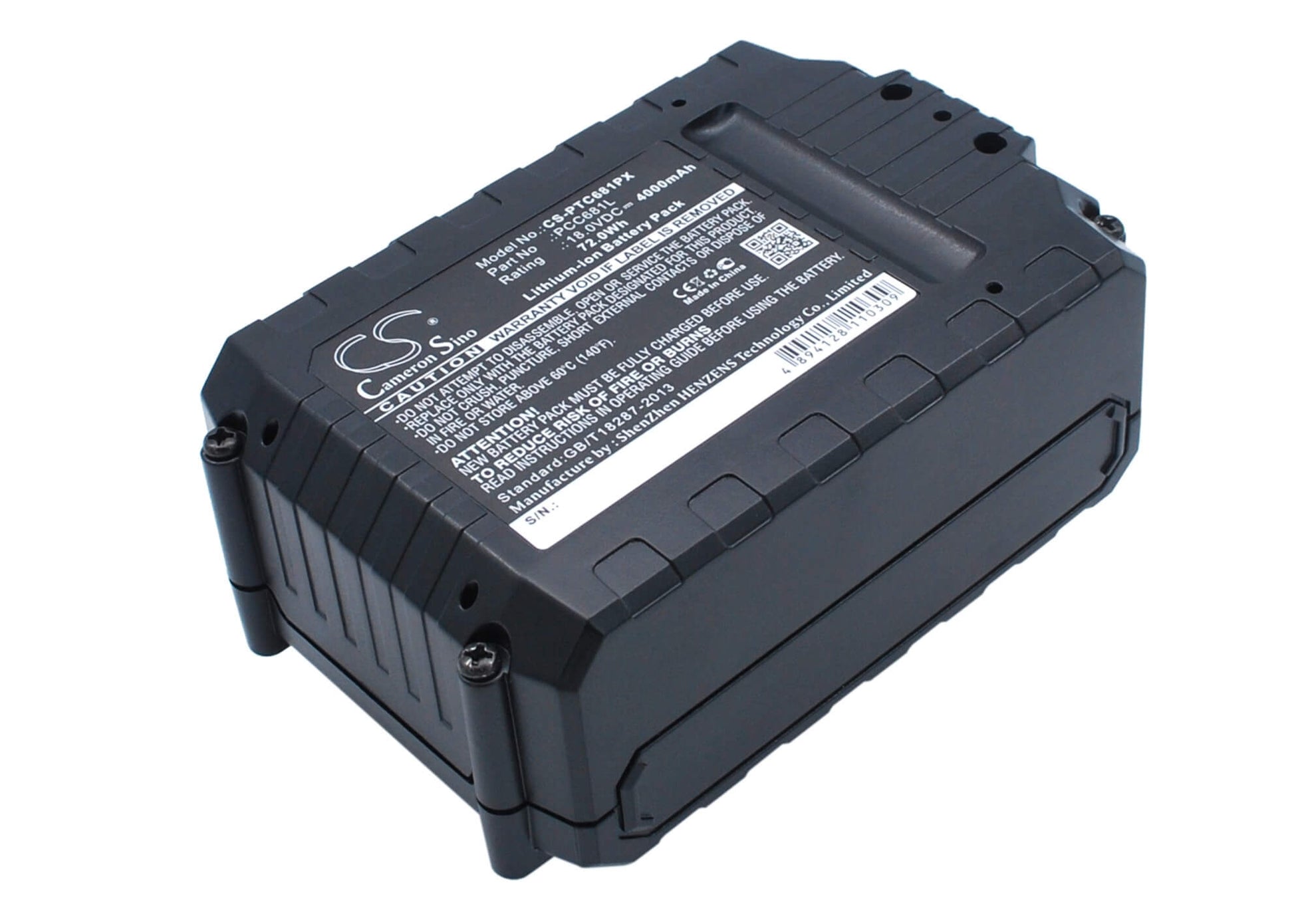 18.0V, 4000mAh, Li-ion Battery fits Porter Cable, Pcc600, Pcc601, 72Wh