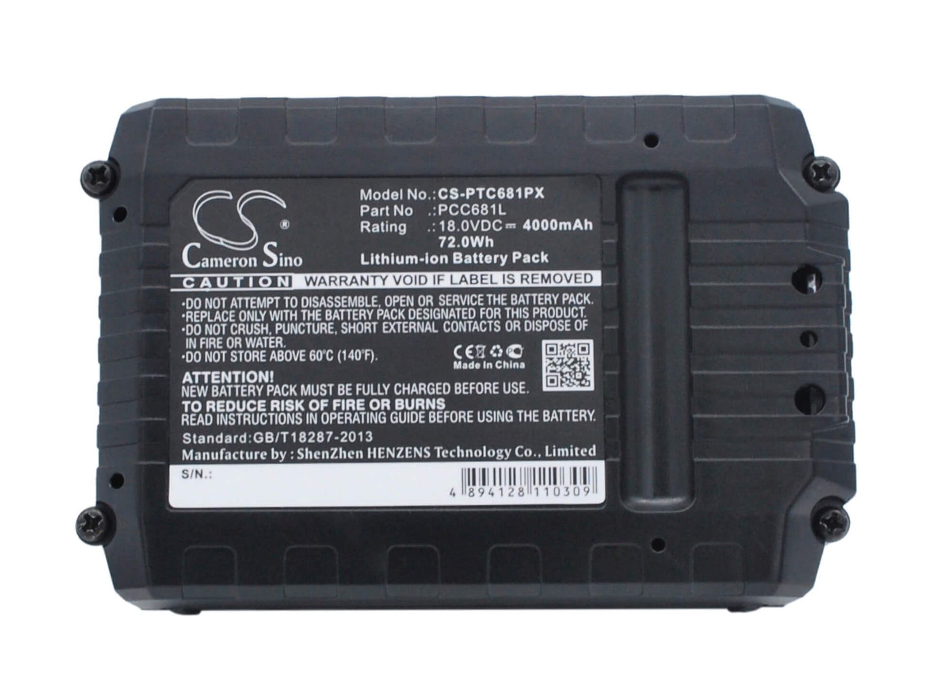 18.0V, 4000mAh, Li-ion Battery fits Porter Cable, Pcc600, Pcc601, 72Wh