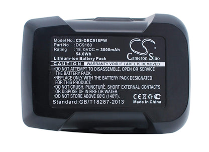 18.0V, 3000mAh, Li-ion Battery fits Dewalt, Dcd925, Dcd925b2, 54Wh