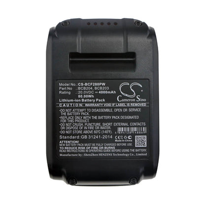 20.0V, 4000mAh, Li-ion Battery fits Bostitch, 15 Ga Fn Angled Finish Nailer, 16 Ga Straight Finish Nailer K, 80Wh