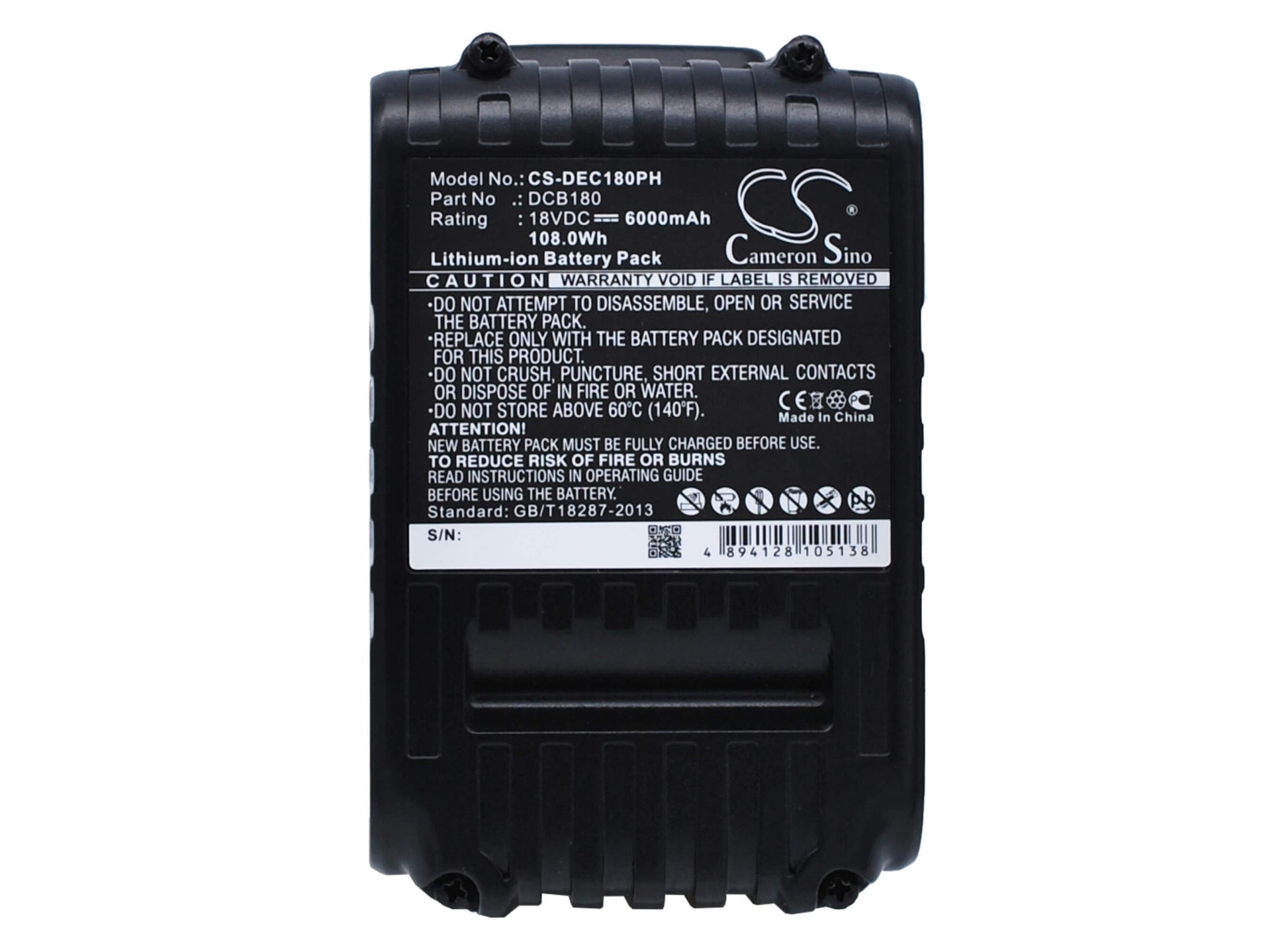 18.0V, 6000mAh, Li-ion Battery fits Dewalt, Cl3.c18s, Dcd740, 108Wh