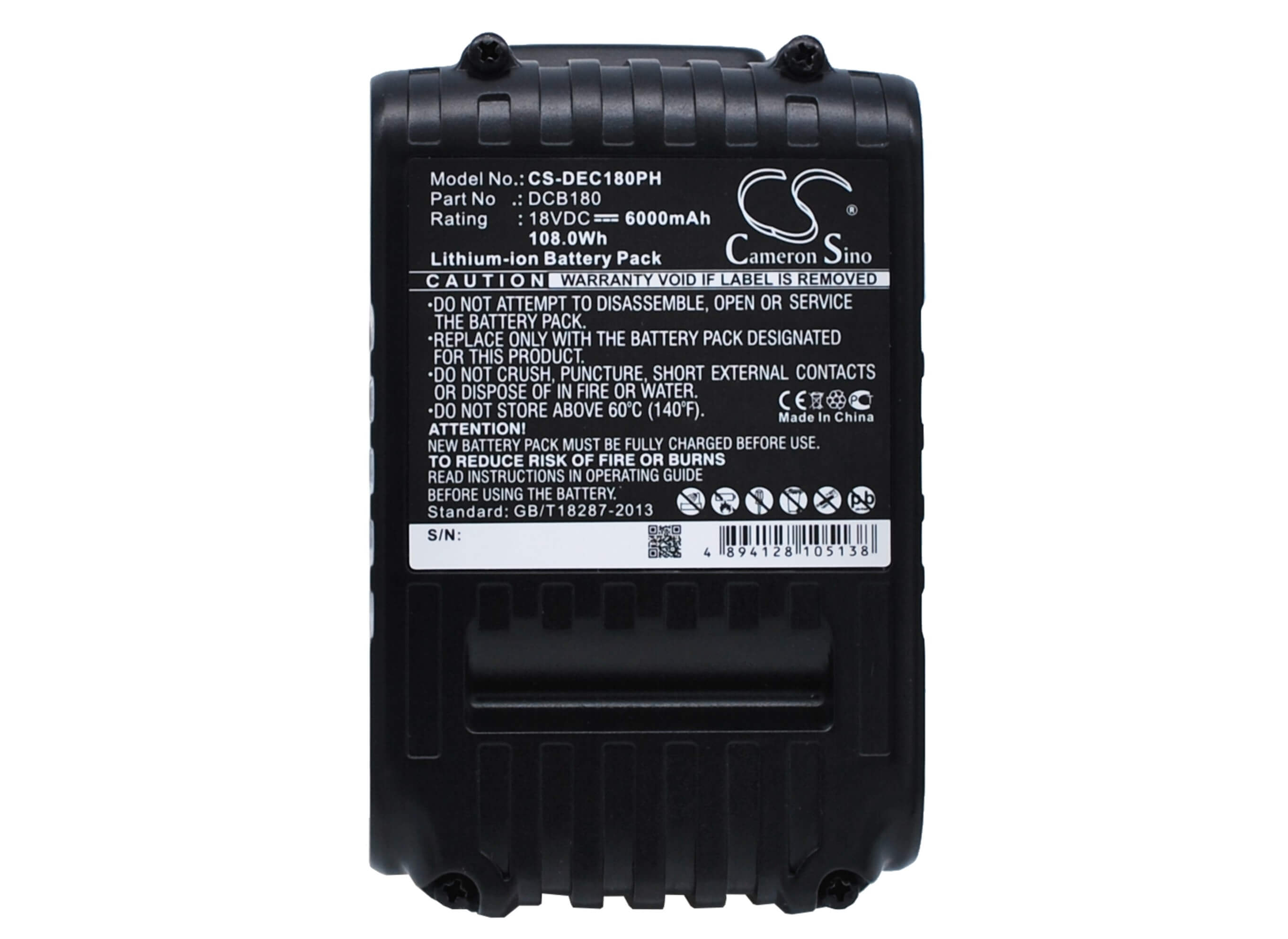 18.0V, 6000mAh, Li-ion Battery fits Dewalt, Cl3.c18s, Dcd740, 108Wh