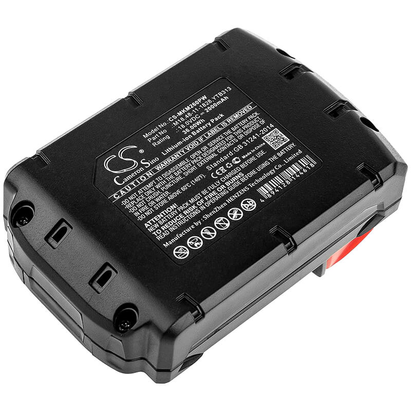 18.0V, 2000mAh, Li-ion Battery fits Milwaukee, 0880-20, 2601, 36Wh