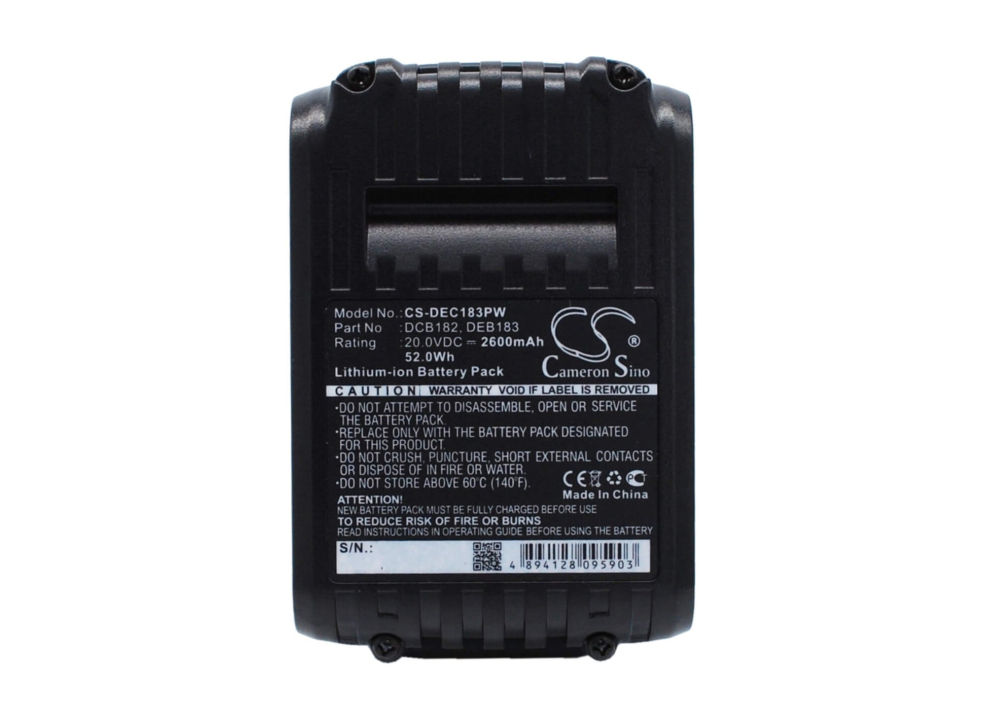 20.0V, 2600mAh, Li-ion Battery fits Dewalt, Dcd740, Dcd740b, 52Wh