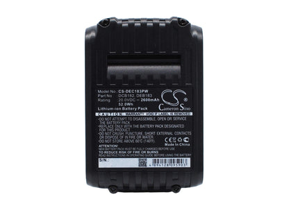 20.0V, 2600mAh, Li-ion Battery fits Dewalt, Dcd740, Dcd740b, 52Wh