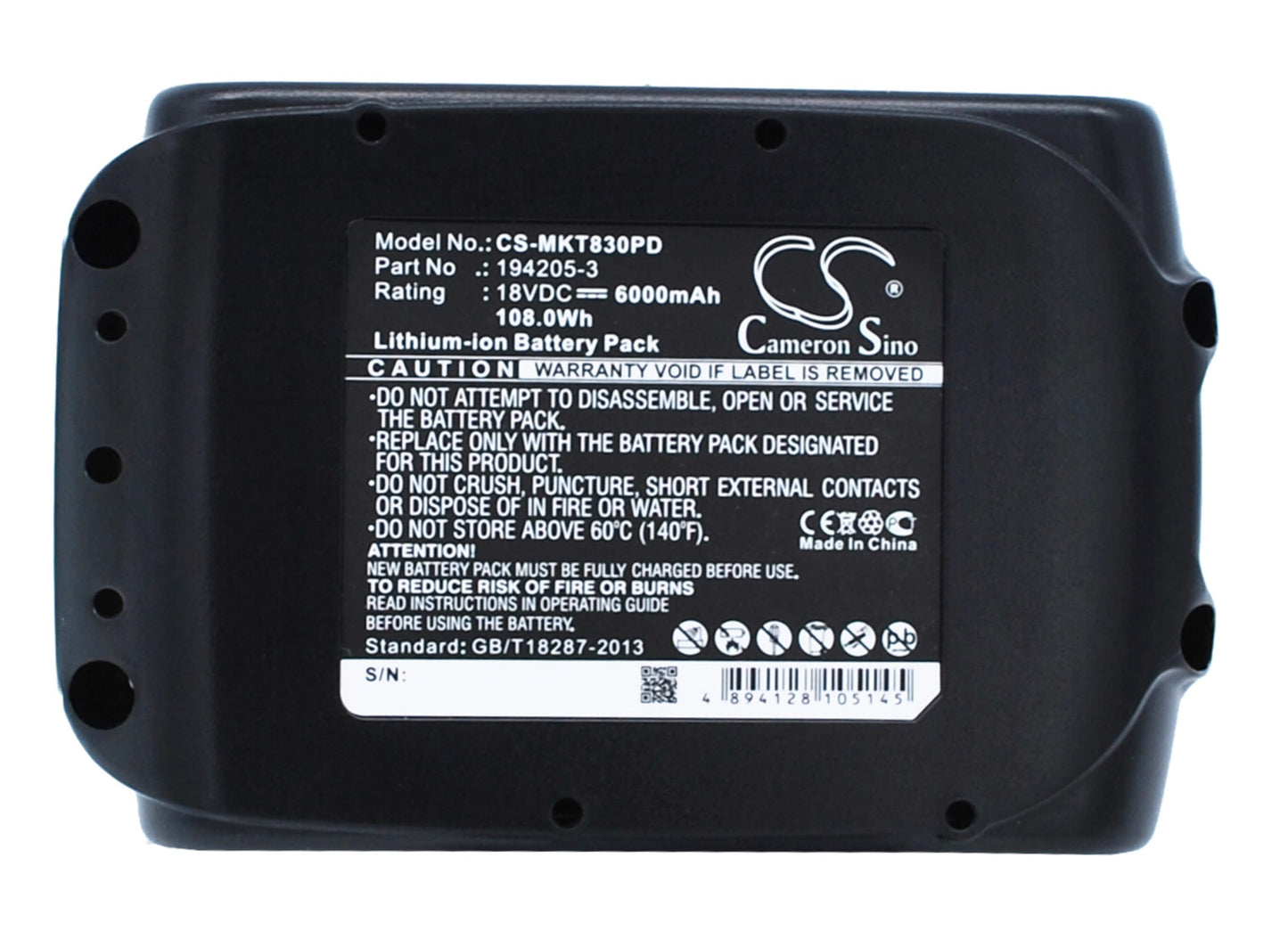 18.0V, 6000mAh, Li-ion Battery fits Makita, Bbo180, Bbo180z, 108Wh