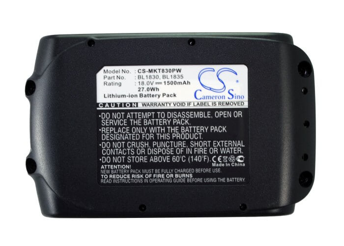 18.0V, 1500mAh, Li-ion Battery fits Makita, Bbo180, Bbo180z, 27Wh