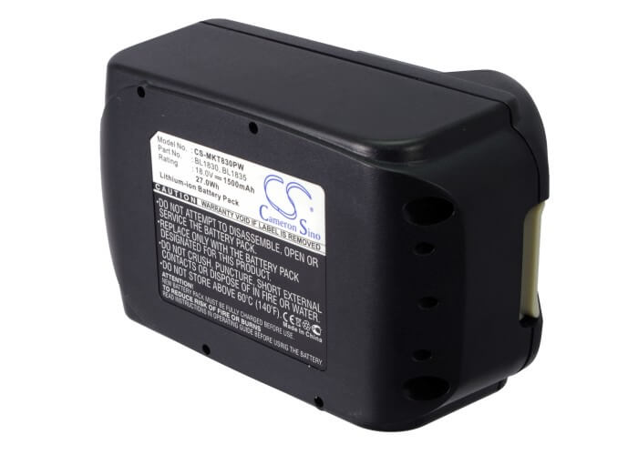 18.0V, 1500mAh, Li-ion Battery fits Makita, Bbo180, Bbo180z, 27Wh